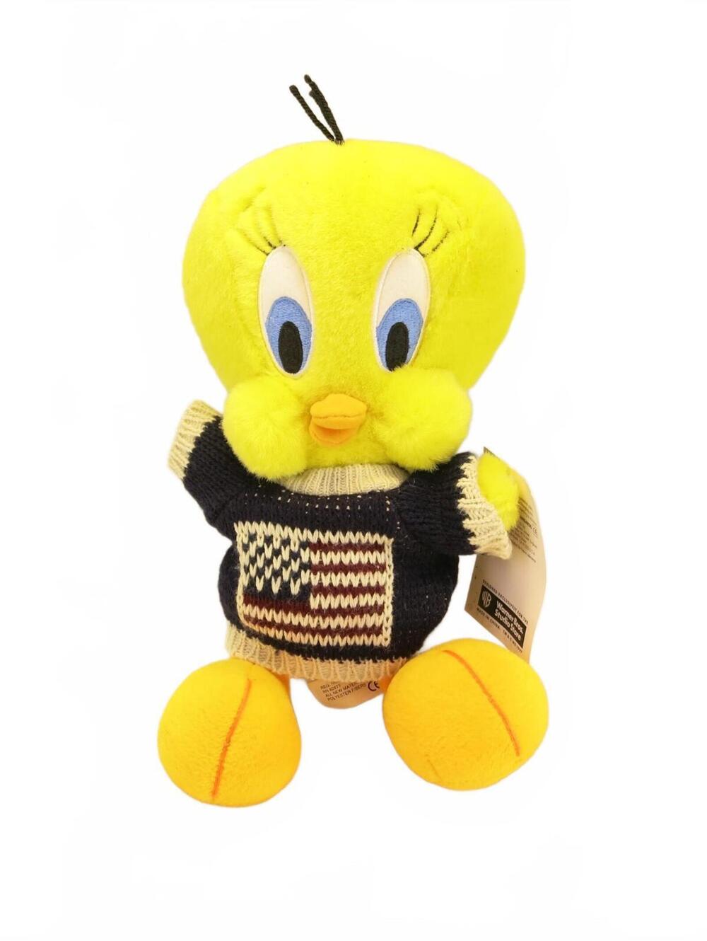 Vintage 1996 Warner Brothers Poseable Tweety Bird Plush in Sweater 11"